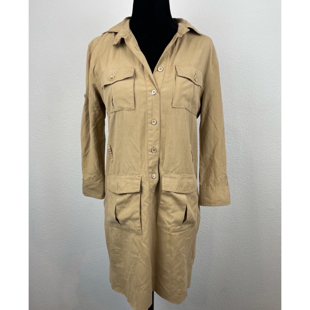 J. CREW • Tan Silk Cargo Shirt Dress, 0P - Picture 13 of 16